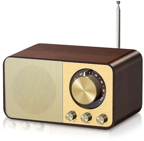 Radio Vintage, Radio Retro, Radio Portatil Pequeña, Radio Bluetooth Recargable de 1800mAh, Soporte TF Card, AUX, USB, Altavoz de 5W con Bluetooth 5.0