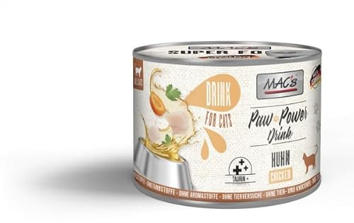 Mac's Cat Paw Power Drink 6 x 185g Huhn | Flüssiger Katzensnack | Getreidefreies Monoprotein | Mit Karotten, Inulin & Taurin | Vielseitig als Topping, Trinkwasserzusatz & Schleck-Snack