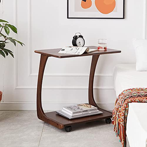 GUIXAN End Table, Solid Wood Can Rotate 360 Degrees Coffee Table Side Table Modern Night Stand with 2-Tier Storage Shelf,40x60x63cm