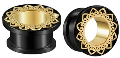 Mesnt Ohr Flesh Tunnel, 2PCS Edelstahl Schraubrücken mit floralem Muster Ohr Tunnel Piercing Set