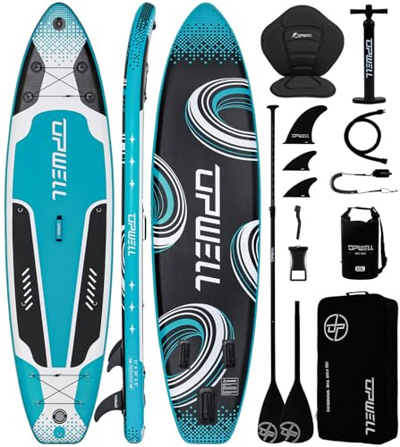 UPWELL Premium Stand Up Paddling Board Aufblasbar, SUP Board Set mit Sitz, 204kg Tragkraft für 2 Personen, Komplettes Zubehör inkl. Verstellbarem Paddel für Anfänger