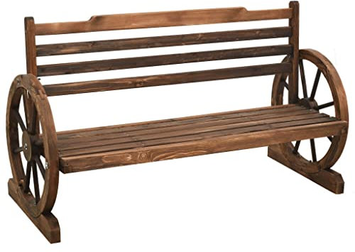 LVHUIDEH Gartenbank wetterfest, 2-Sitzer Sitzbank mit Rückenlehne, Wagenrad-Design, Parkbank aus Holz, Balkonbank für Garten Balkon Terrasse, 112 x 61 x 78 cm