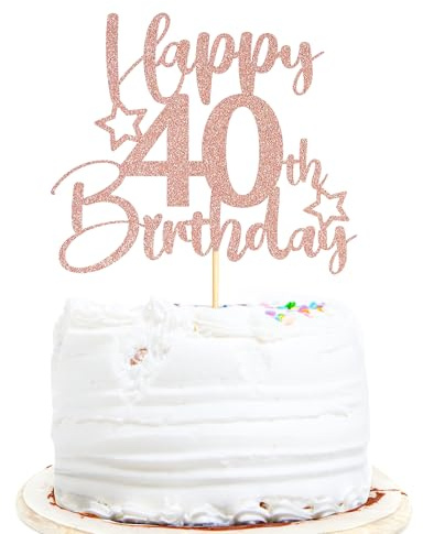 Sotpot 1pack 40th Birthday Cake Topper Double‑sided Rose Gold Glitter Star Pattern Cake Decoration for 40th Birthday Party Decor Supplies
