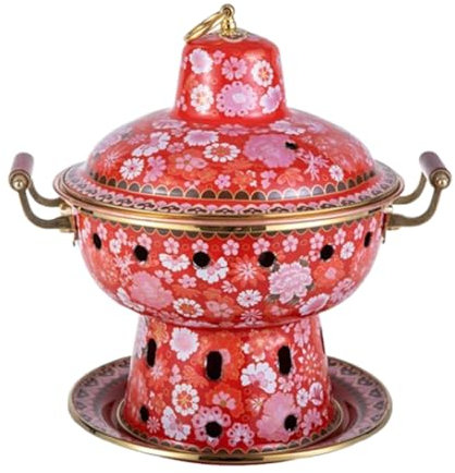 IUYIXWFP Emaille-Topf, Cloisonné-Hotpot, Buffet-Suppentopf, Kupfer-Hotpot für eine Person, Stabiler Shabu-Topf für den Heimgebrauch, Alter Peking-Hotpot,D