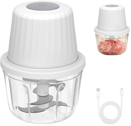 Zwiebel Zerkleinerer Elektrisch 400ML, Weiß Zwiebelschneider Elektrisch mit Akku Gemüsezerkleinerer mit Typ-C Ladekabel Mixer Multi Universalzerkleinerer für hackfleisch Fleisch Zwiebeln Knoblauch