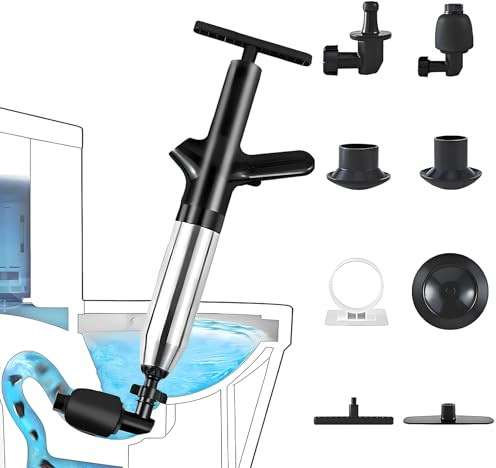 Toilet Plunger Sink Plunger Unblocker Heavy Duty Air Drain Blaster Clog Remover Tool with Real-Time Barometer, High Pressure Toilet Plungers for Unblocking Toilets, Sink, Bathtub, Floor, Drain (Black)