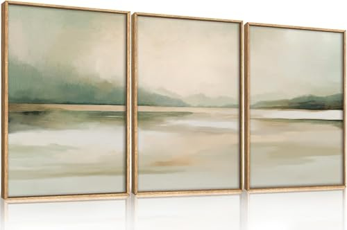 TOARTi Neutral Abstract Framed Canvas Wall Art Set,Minimalist Gray and Beige Pastel Wall Decor,Modern Nature Misty Textured Art Painting for Living Room,Bedroom 12x16inchx3