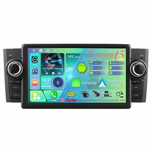 7 Pollici Android 15 Autoradio 2 Din per Fiat Grande Punto Linea 2007-2012 con Bluetooth Senza fili CarPlay GPS Navi Telecamera Posteriore Comandi al volante(T100 [2+32G])