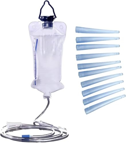 Kit de lavement réutilisable, lavements pour le nettoyage du côlon pour femmes et hommes, poche à lavement de 1200 ml - comprenant un tuyau en silicone de 1,8 m et 10 tubes pour le côlon