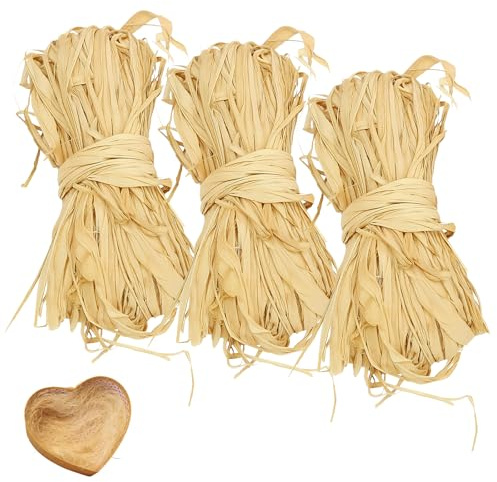 HYMC Natural Raffia Ribbon 3PCS - Raffia Straw Raffia Ribbon & Twine for Florist Bouquets Decoration, Crafts Wrapping - Suitable for Christmas Birthday Halloween Easter Anniversary Florist Supplies
