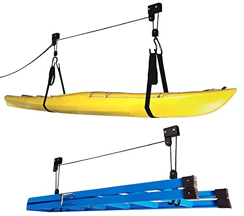 RAD Sportz Kayak Hoist Set – Overhead Pulley System with 125 lb Capacity for Kayaks, Canoes, Bikes, or Ladder Storage (2 Pack), Black