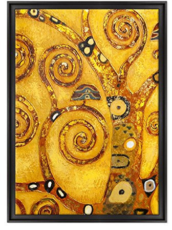 Quadro su Tela Canvas INTELAIATO - con Cornice - Klimt Particolare - Albero della Vita - 70x100cm - Stile Contemporaneo Nero - (cod.1384)