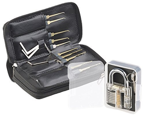AGT Lockpick: Profi-Lockpicking-Set mit 30-teiliger Dietrich-Tasche & Übungs-Schloss (Schlossknacker Set, Lockpicking Werkzeug, Experimentierkasten)