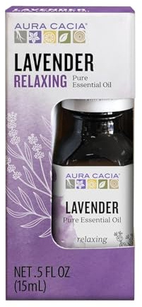 Aura Cacia 100% Pure Lavender Essential Oil, 0.5 fl. oz, Calm Relaxing Aroma, Therapeutic Grade, Ethically Sourced Lavender