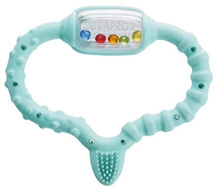 Curaprox Baby-Beißring – Für Babys 0–24 Monate | Erleichtert Zahnungsbeschwerden & stimuliert Sinnesentwicklung | BPA-frei, Türkis, mit Trainingszahnbürste | Schweiz