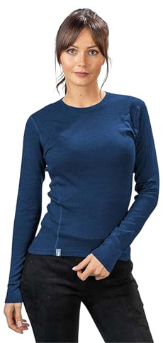ALPIN LOACKER 100 Merino Langarmshirt Damen 230g/m2 I Feinste Merinowolle Unterwäsche I Langarm Wandershirt für Outdoor und Sport, Blau S