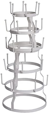 PALAZZO INT TASSENBAUM „L’HÔTEL PARIS“ – Weißer Tassenhalter aus Metall im Shabby Chic Landhausstil 2-teilig mit 30 Haken Antik-Look Deko Tassenständer Küche Café Vintage Höhe 66 cm Ø 26 cm