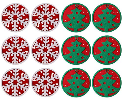 12st Weihnachtsuntersetzer Getr?nke Tasse Matte Saugfähige Untersetzer Weihnachten Cup Coasters Matte Weihnachtsparty Gefallen Runde Untersetzer Runden Filzstoff Holztisch
