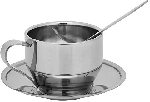 Set di tazzine da caffè premium in acciaio inossidabile con cucchiaio e piattino abbinato