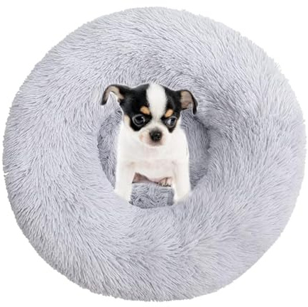 Cat Beds for Indoor Cats, Round Fluffy Calming Washable Dog Bed, Grey | Pet Beds Kitten Bed Rabbit Bed Puppy Beds Cushion Cosy Pillow Nest Ideal for Pets Up to 5Kg