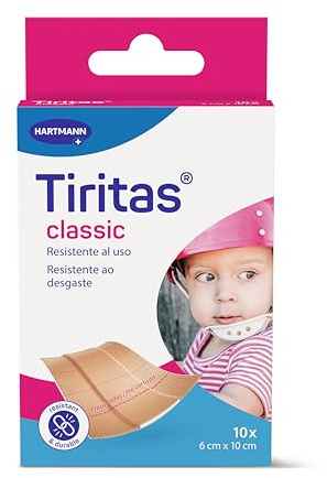 Tiritas Classic: Apósitos para Proteger Pequeñas Heridas, Anatómicas y con una alta Transpirabilidad; 6x10cm Precortadas; 10 unidades