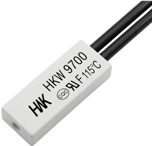 Lumonic HKW9700 Temperaturschalter flach | 115°C ± 5°C | Öffner NC | max. AC 250V/5A | max. DC 24V/8A | Kabel 70mm | 21x8x4mm | Thermoschalter, Bimetall, KSD9700 | Motoren, Netzteile, Heizlüfter