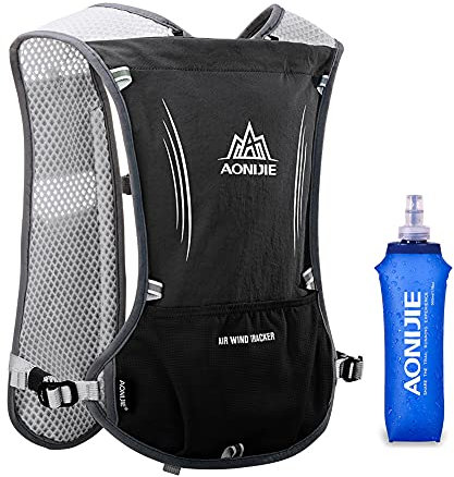 5L Ultraleicht Trinkrucksack mit Trinkblase 1.5L oder 500ML Flasche Laufrucksack für Damen Herren, Leichter Laufen Rucksack für Laufen, Marathon, Radfahren (Schwarz + 500ml Flasche)