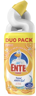 WC-Ente Total Aktiv Gel Doppelpack, Flüssiger WC-Reiniger, Toilettenreiniger, Citrus Splash (erfrischender Zitronen-Duft), (2x750ml)