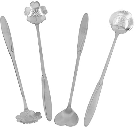 Cucchiai da caffè in acciaio inossidabile 4 pezzi, cucchiaio per miscelare il caffè a forma di cuore con cucchiaino per caffè a forma di cuore per caffè e tè(D'argento)