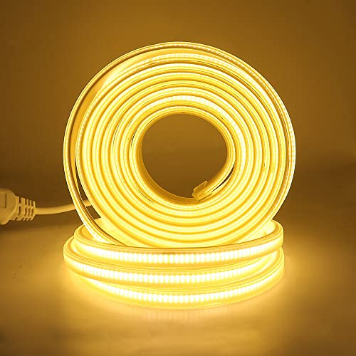 Xunata COB LED Streifen, 220V 288leds/m Superhell Hohe Dichte, Kein Bleidraht, Flexibles COB LED Lichtband Strip für Schlafzimmer Küche DIY Innendekoration (Warmweiß, 5M)