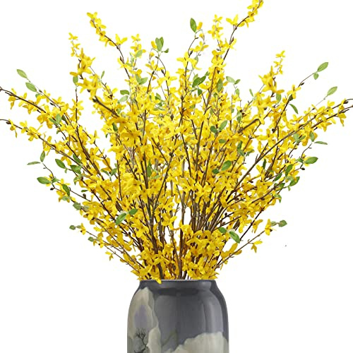 cacise Artificial Forsythia Branches, 6 Pcs 39.4 Inch Cherry Blossom, Spring Flowers Artificial for Decoration, Silk Forsythia Flowers Artificial Orchids Wedding Office Home Party Dining Table Decor