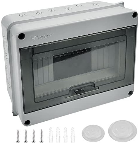 Scatola stagna IP65 di Derivazione Quadro Elettrico da Esterna, Cassetta 8 Moduli, plastica ABS Superficie, Installazione in Giardino o in Altre Aree