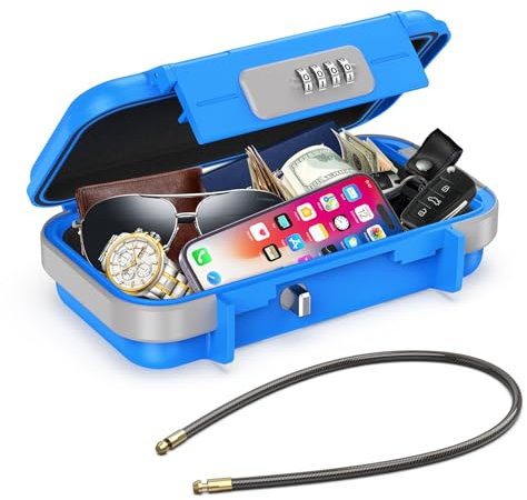 AMIR Portable Safe Box, Combination Lock Box with Code, Waterproof Anti-Theft Mini Travel Safe Box with Removable Chain, Portable Lock Box for Car Dorm Beach Hotel