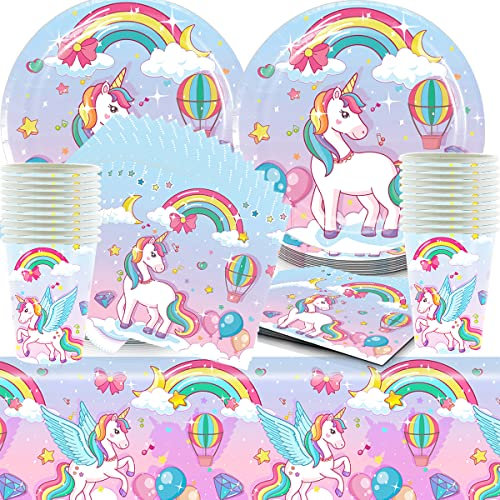 Einhorn Partygeschir, Doyomtoy 20 Servietten Dekorationen Geburtstage EinhornSet TischdekoTeller Becher Servietten für Geburtstagsgeschenk, Kindergeburtstag