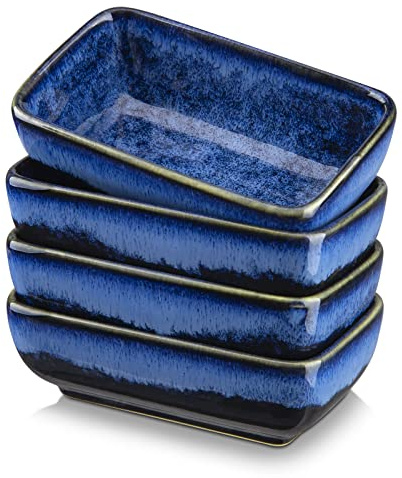 vancasso Stern Bleu Ensemble de 4 Assiettes à Sauce, Bol à Plonger en Émail Réactif, Céramique Petit Plat de Service/Plat à Condiments/Bol d’Assaisonnement/Plat à Sauce Soja pour Sushi, Rectangulaire