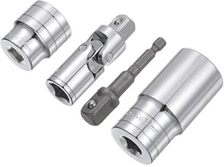 sourcing map Buchse Set 30mm Flach Tief Universalgelenk 1/4 Schlagadapter mit 1/2 Antrieb