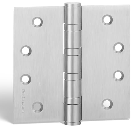3 Pack goldenwarm Satin Nickel 4'' Door Hinges for Exterior Doors Ball Bearing Door Hinges 4in x 4in with Square Corner, Heavy-Duty, 304 Stainless Steel