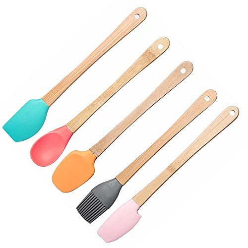 CHAMEEN Pack of 5 Kitchen Scraper Dough Scraper Non-Slip Plastic Handle Food Grade Silicone for Silicone Dishes Cooking Baking and Mixing
