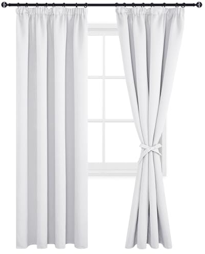 DWCN Stores Gardinen Kräuselband für Schienensystem 2er Set H245 x B140 cm | Grau Weiß, Verdunklungsvorhänge mit Vorhang-Krawatten, Schlafzimmer Wohnzimmer Abdunkelnde für Kinderzimmer Weihnachten