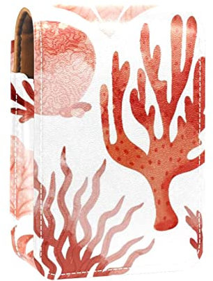 Lipgloss-Halter, Lippenstift-Etui, tragbare Mini-Lippenstift-Aufbewahrungsbox, Reise-Lippenstift-Organizer-Etui, mit Spiegel für Frauen, Koralle, Mehrfarbig, 9.5x2x7 cm/3.7x0.8x2.7 in