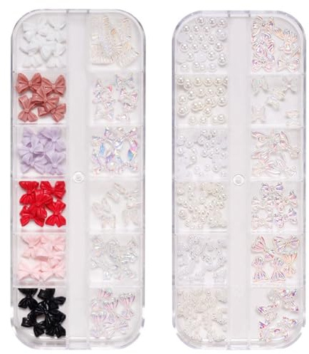KAIFANGYA 2 Boxes 3D Aurora Bow Nail Art Charms Cute Colorful Resin Bowknot Nail Jewelry Supplies for DIY Design Craft