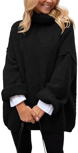 PRETTYGARDEN Oversized Sweaters for Women 2025 Chunky Turtleneck Sweater Fall Clothes Long Sleeve Tops Winter Clothing (Black,Large)