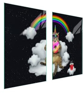 TMK ArtDeko Herdabdeckplatten Set 75x52 cm Ceranfeld Abdeckung Glas Spritzschutz Abdeckplatte Glasplatte Herd Ceranfeldabdeckung Deko Schneidebrett, Katze