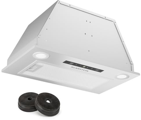 Klarstein Hotte Aspirante Encastrable 52 cm, Hotte Aspirante Silencieuse, Hotte de Cuisine avec Lampes LED, Débit d'Air Puissant 439 m³/h, Minuterie, Commandes Tactiles, Hotte avec Évacuation