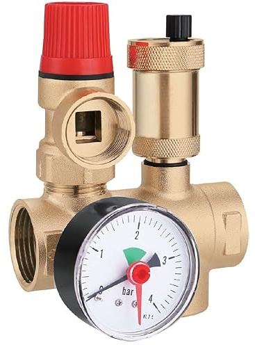 AQUA HEATING Groupe De Sécurité Pour Chauffe Eau 1 Pouce 3 Bars Avec Clapet Anti Retour Vanne De Purge Manomètre Chauffage Central Au Sol Laiton 3/4”