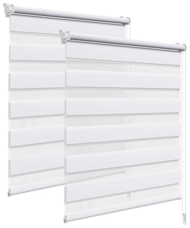 WOLTU Doppelrollo Klemmfix 2er Set, Rollos für Fenster ohne Bohren | Lichtdurchlässig & Verdunkelnd, Duo Klemmrollo für Fenster und Tür, 70x130 cm [Stoffbreite: 67 cm], Weiß