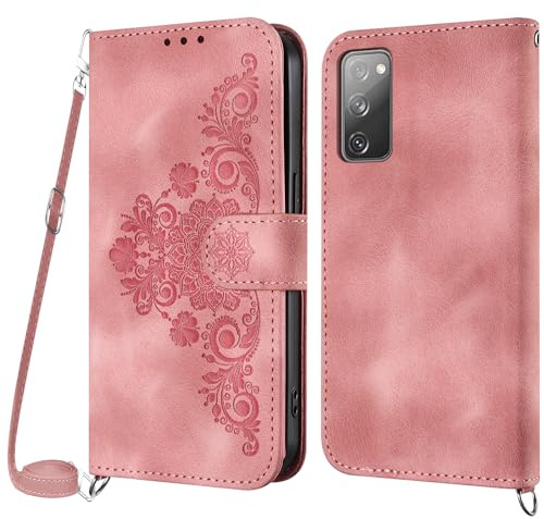 Netany Fodral för Samsung Galaxy S20 Fe, PU-läder crossbody Justerbar Avtagbar Snodd med Stativ kortplatser magnetiskt lås Kompatibel med Samsung S20 Fe (Rosa)