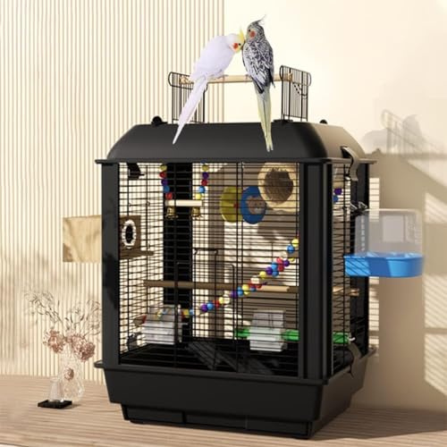 JOLUCE Original Bird Cage Bird Cage for Cockatiels with Top Perch Square Black Deepened Parrot Cage, Easy-to-Clean Bird Carrier, Bird Villa with Food Box, Easy to Install