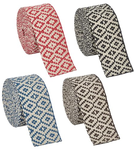 BENECREAT 38mm Breites 4 Farben Rauten-Jacquardbänder, 1.7mm dick Flaches Jacquard-Gurtband Aus Polycotton, Geometrisch Gewebtes Band Zum Basteln, Nähen, Gewebtes Band, Taschengriffe Gesamt: 1.73M
