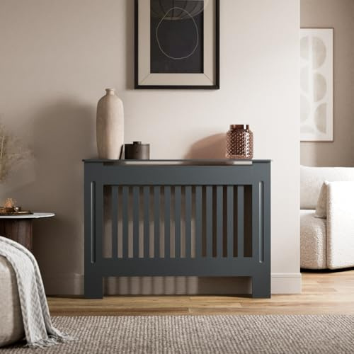 RADIANT LIVING Radiator Cover Vertical Slat Design, Modern Anthracite Grey MDF Radiator Cabinet for Living Room & Bedroom, Medium 112 x 81.5 x 19cm